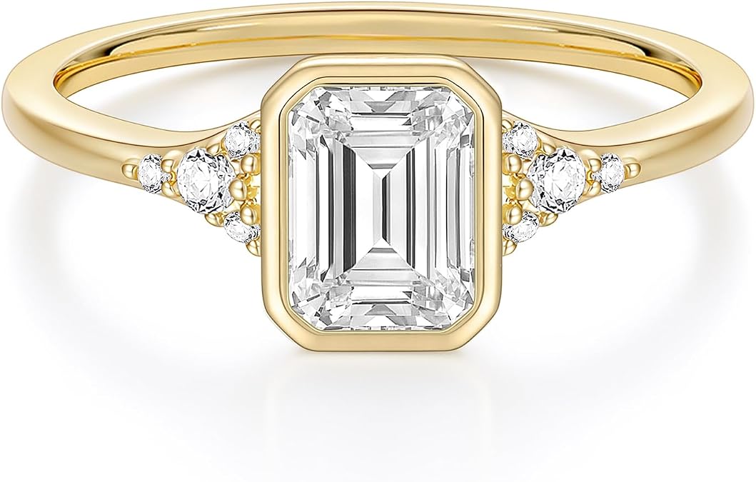 EAMTI Travel Engagement Rings for Women Emerald Cut Wedding Band Size 4-10