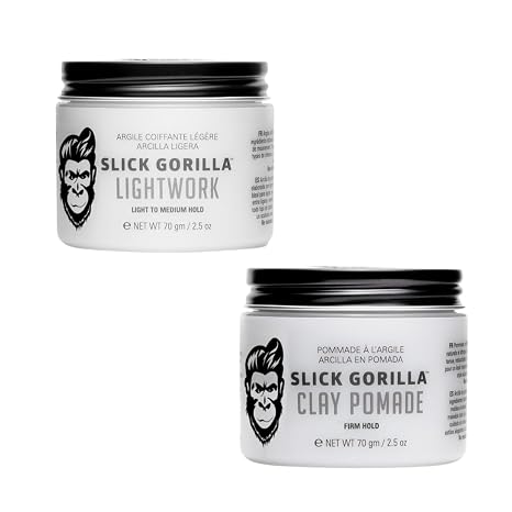Slick Gorilla Styling Duo for Men Lightwork Matte Clay & Firm Hold Pomade (2.5 oz Each), Natural Matte Finish, Flexible to Firm Hold, Lightweight, Non-Greasy, Easy to Wash
