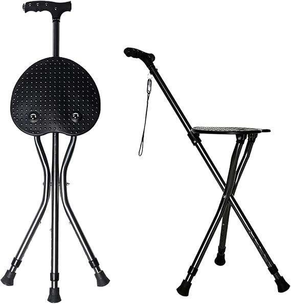 Yayayo Hold 440 lbs Folding Canes with Seat Walking Stick Height Adjustment Cane Seat Capacity Frosted Handle with Magnetic Therapy Stone Crutches Stool
