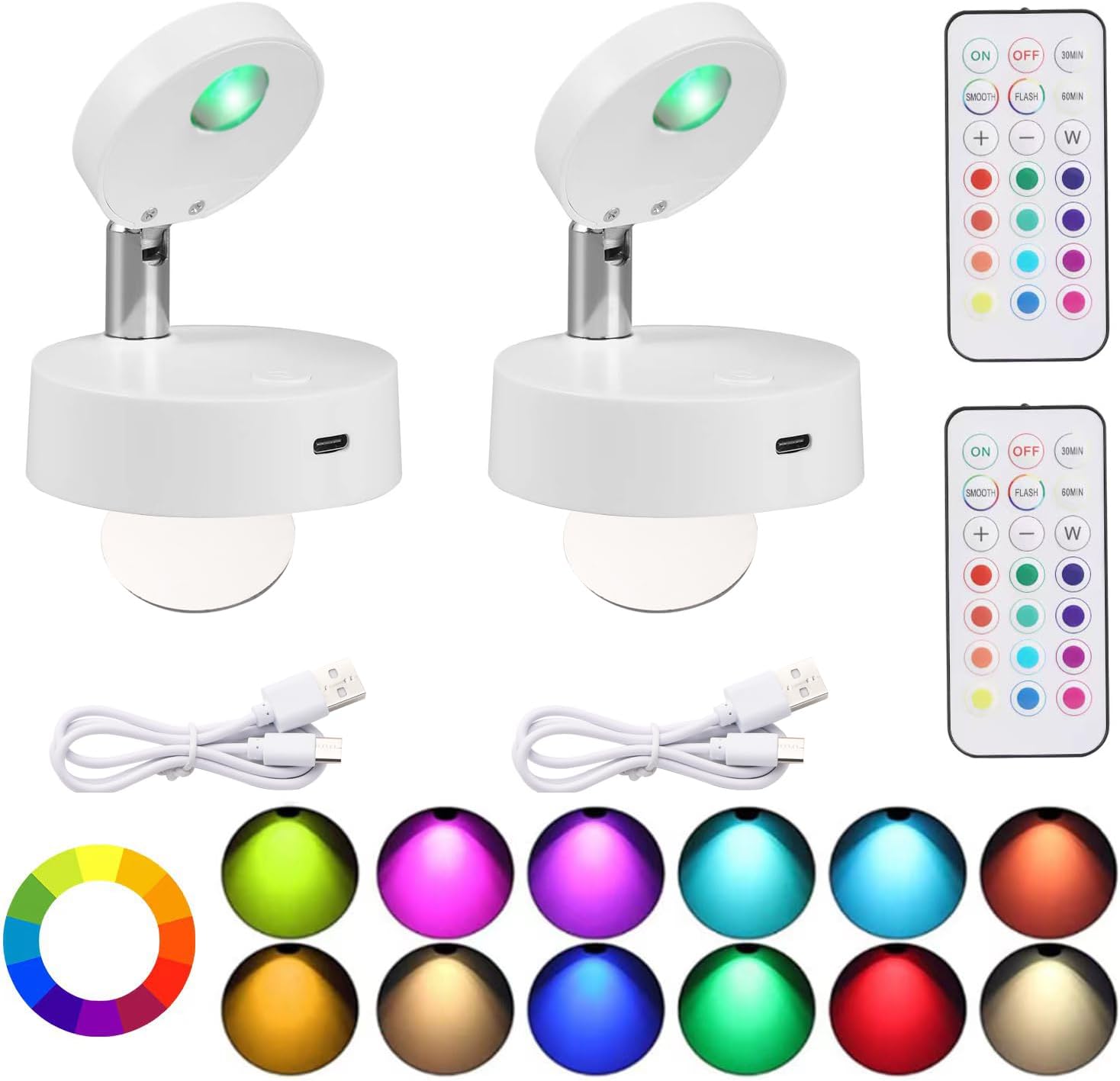 Wireless LED Spotlight Indoor with Remote: Rechargeable Mini Spot Lights for Picture Art Display Plants Lighting - Small Spotlights for Wall Ceiling Decorative 2 Pack [Energy Class A]