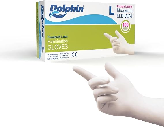 Dolphin Powder Latex Gloves Size 100 L