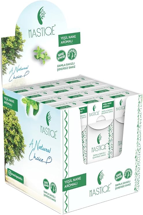 Mastiqe Doğal Yeşil Nane Aromalı Damla Sakızlı Şekersiz Sakız, 20 gr x 12 Adet