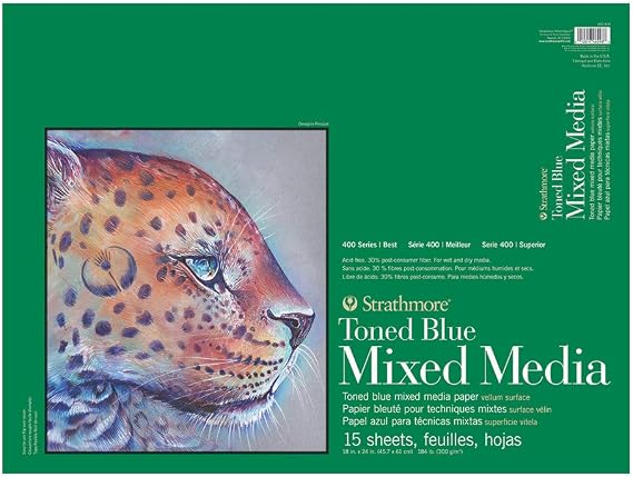 Strathmore 400 Series Toned Mixed Media Pad, 184lb Paper, 18 x 24 inches, Steel Blue, 15 Sheets (462-418)
