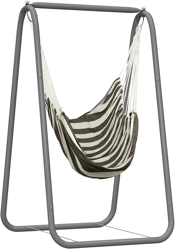 Swing Stand Max Load 220lbs, Hammock Chair with Stand, Outdoor Indoor Hanging Hammock Chair Stand Heavy-Duty Hammock with Stand Included, Hammock Chair for Patio Yard Grey B