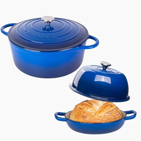 Nuovva Enamelled Cast Iron Dutch Oven Pot with Lid 6 Quart / 6.4 Quart Non Stick Casserole Dish Heavy Duty Bread Pot for Sourdough, Braising, Stews & Roasting Oven Safe up to 500F 26cm / 28cm