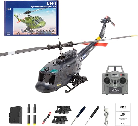 UH-1 Huey RC Helicopter, 1/48 Scale 2.4G 6CH Flybarless RC Helicopter Model with Optical Flow Positioning and 3D Stunt, Indoor Aircraft for Beginner Adults - RTF/Dark Blue