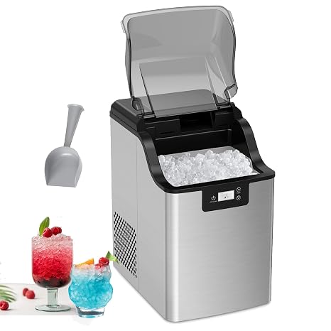 Ice Maker 44Lbs/24Hrs Ice Makers Countertop with Freestanding Ice Spoon and Self-Cleaning Stainless Steel Portable Ice Maker Smart Reminders and Time Setting Ice Machine for Home/Kitchen/Office/Party | 44 LBs/Day, 3.3LB Basket, Smart Reminders, 24H Timer, ETL Certified, Home/Kitchen/Office/Party