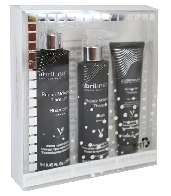 abril et nature - Professional Repair Hair Care Set - Molecular Therapy - Shampoo, Mask, and Serum Pack for Damaged, Overworked, or Ageing Hair - Restores and Repairs - 550 ml
