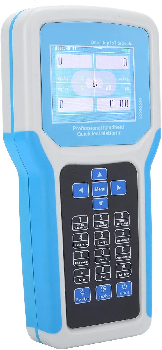 Handheld Soil Tester 4MB Data Storage LCD Display Multi-Function Buttons Measures Temperature Humidity Conductivity NPK for Garden Soil Analysis, Farm Crop Monitoring, Lawn Care Maintenance