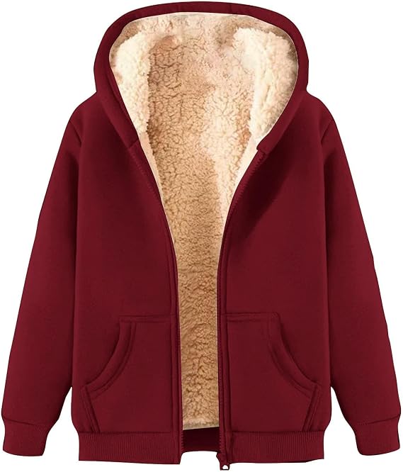2024 Full-Zip Up Fashion Hoodies Women Sherpa Fleece Lined Jackets Thick Fuzzy Hoodie Warm Winter Coats for Women