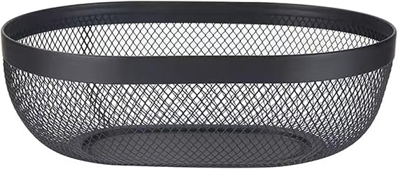 AJIODA Metal Mesh Steel Basket, Oval Metal Wire Storage Organizer Baskets Multi Functional Kitchen Baskets Countertop Fruit Baskets Garden Harvest Basket for Kitchen Picnic Decor Cabinet Home, Black