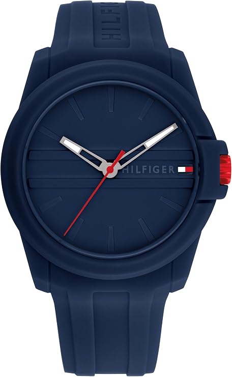 Tommy Hilfiger Men's 3-Hand Quartz Watch Casual Sport Style, Silicone Strap, Water-Resistant to 50 Meters, Everyday Fashion Wristwatch, Gift for Him - 44mm