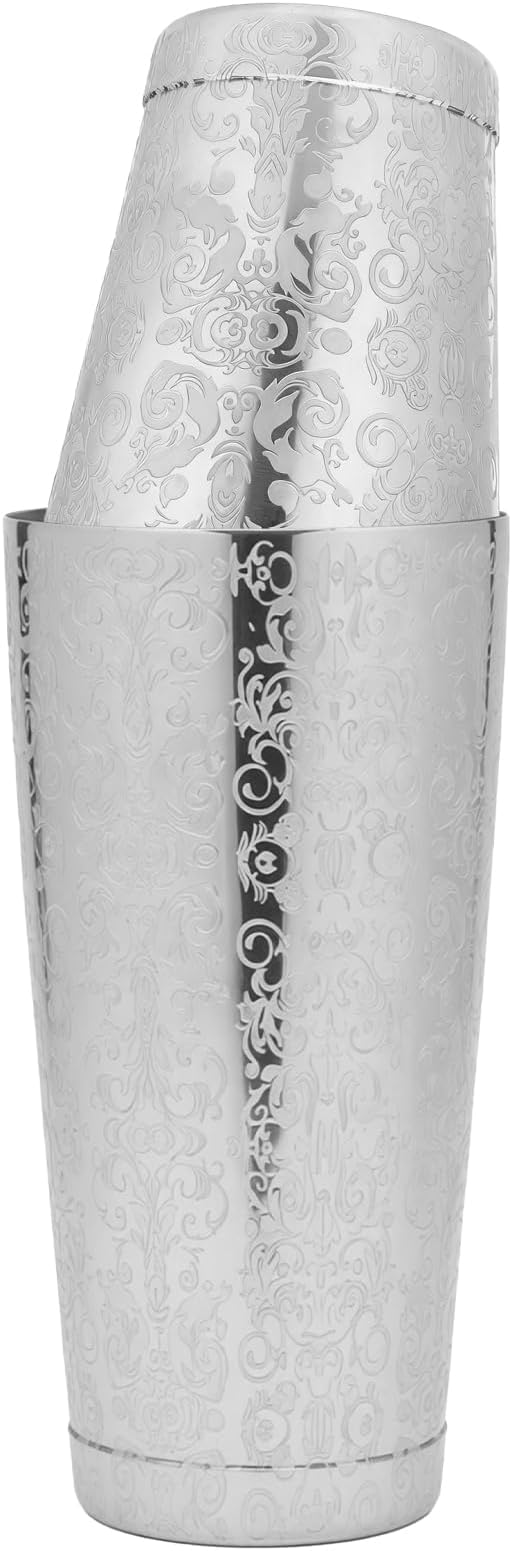 Cocktail Shaker Stainless Steel Boston Shaker Tin with Etched Pattern Martini Drink Shaker Professional (Style5)