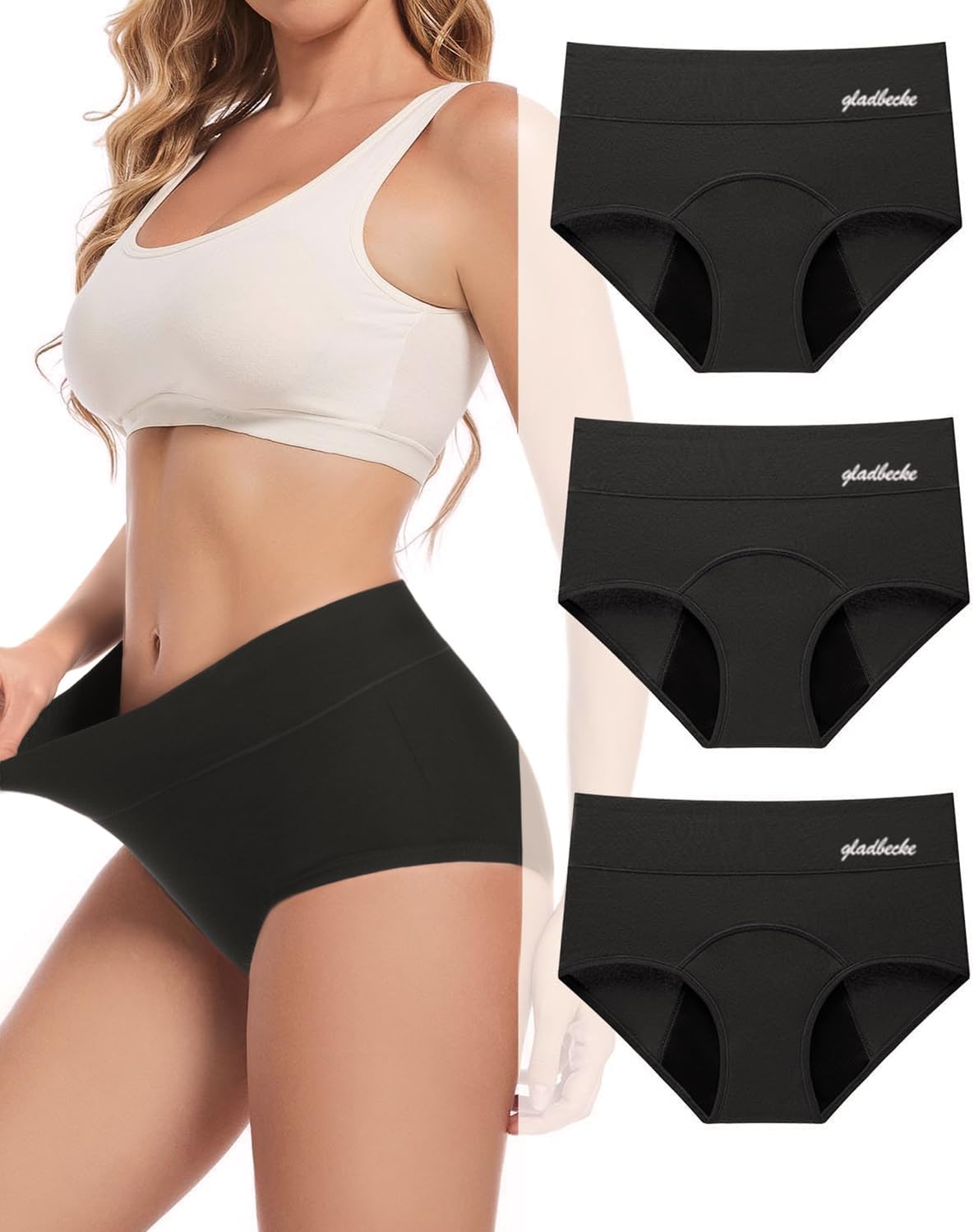 Heavy Flow High Absorbency Period Underwear for Women, Leakproof Panties Postpartum Menstrual Hipster Briefs