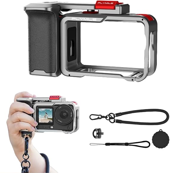 Street Handle Grip Cage for DJI Osmo Action 6 Accessories | Photography Grip Kit, with Shutter Button, Quick Release, Wrist Strap, 1/4 Threaded Hole, Cold Shoe for DJI Mic Fill Light