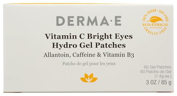 Derma E Vitamin C Bright Eyes Hydro Gel Patches, Natural, Cruelty Free, 3 Ounce (Pack of 1)