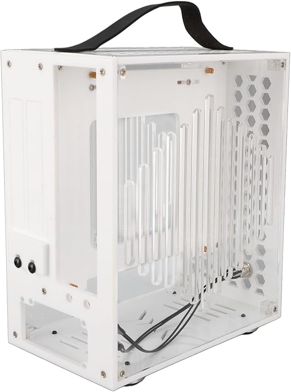 Miniature ITX PC Case, 23x20.5x12cm Desktop Computer Gaming Case, 360 Degree Open Hollow Airflow Case, DIY Desktop ITX Chassis (White)