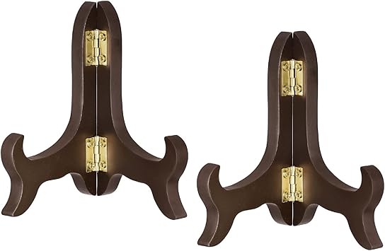 uxcell 2pcs 4" Easel Plate Holder, Wooden Folding Display Stand Brown for Decorative Picture Frame