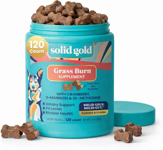 Solid Gold Dog Grass Burn Repair Chews, Urine Neutralizer for Lawn, 120ct | Urinary Tract, Kidney, Bladder & pH Support to Reduce Grass Pee Spots & Burn - Pet Urine Neutralizer Treats