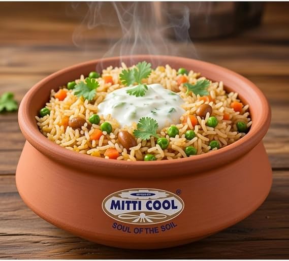 Mitti Cool Earthen Clay Handi for Cooking and Serving, Terracotta, 1 LTR