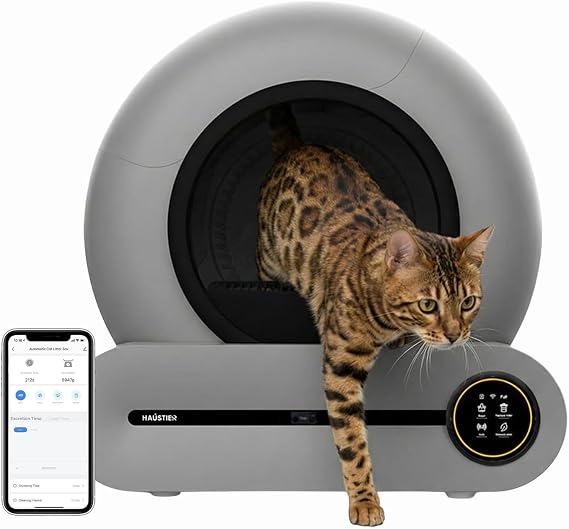 Haustier MSP01 Akıllı Otomatik Kedi Tuvaleti, Gri, 65lt Hazne, 9lt Çöp Haznesi, İyonizer Kötü Koku Giderici, Ağırlık Sensörlü, Uzaktan Kontrol + 45 Adet Çöp Torbası,GRİ