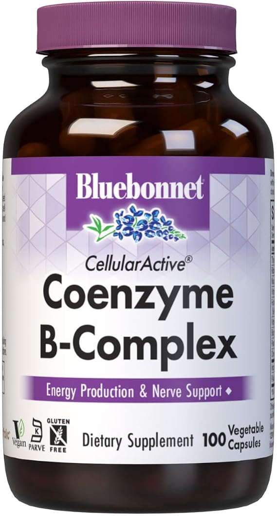 Bluebonnet Nutrition Cellular Active Coenzyme B-Complex, Energy Production & Nerve Support*, Vegan, Kosher Certified, Gluten-Free, Soy-Free, Dairy-Free, 100 Vegetable Capsules, 100 Servings | Energy Production & Nerve Support; Vegan, Kosher Certified, Gluten-Free, Soy-Free, Dairy-Free