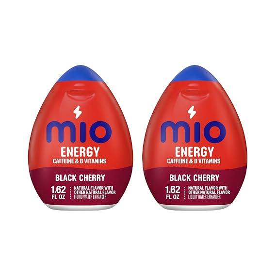MiO Energy Liquid Water Enhancer - makes 24 servings + Vitamins, 1.62 oz each, (Black Cherry, Pack of 2)