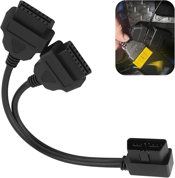 OBD2 16 Pin Splitter, 1 Male Splitter to 2 Female Extension Cable, 12 Inch OBD Splitters Extension, Fit for Most OBD 2 Interfaces (Black)