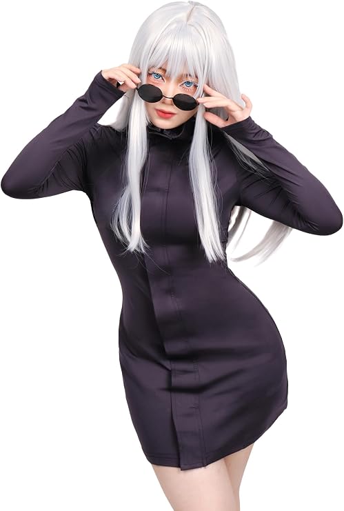 DAZCOS Anime 2 Piece Cosplay Female Costume Women US Size Party Dress with Glasses for Halloween