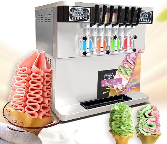Kolice Commercial ETL Multi Flavors Countertop 7 Flavors Soft Ice Cream Machine, Heavy Duty 4+3 Mixed Flavors Frozen Yogurt Soft Serve Ice Cream