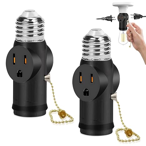 2 PackLight Socket Outlet Adapter, E26/E27 Light Bulb Outlet Socket Adapter