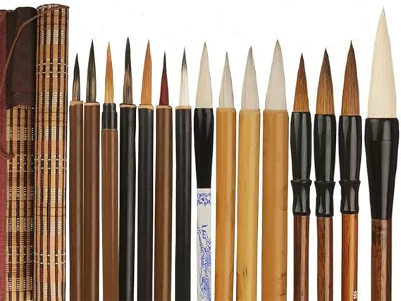 15Pcs Calligraphy Brushes Painting Writing Brushes Set with Storage Rolling Curtain - Chinese Painting Writing Maobi Drawing Watercolour Ink Art Pencaligraphy Wooden Brush Kit for Beginners