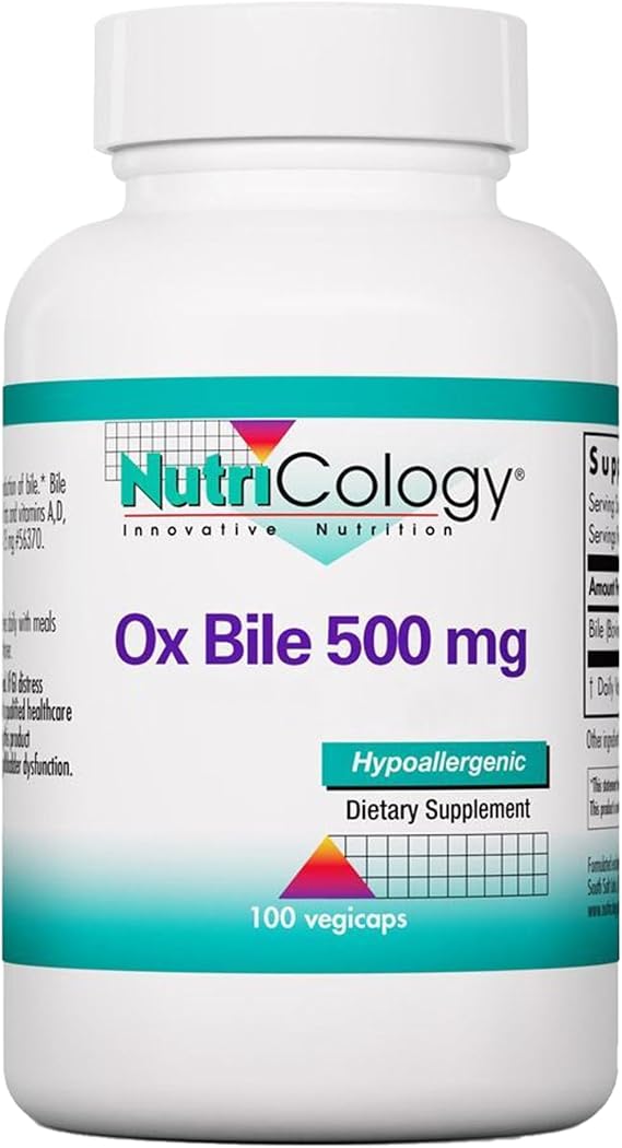 Nutricology, Ox Bile, 500mg per Serving, High Strength, 100 Capsules, Laboratory Tested, Gluten Free, SOYA Free, Non-GMO, high Dosage ox Gall Supplement