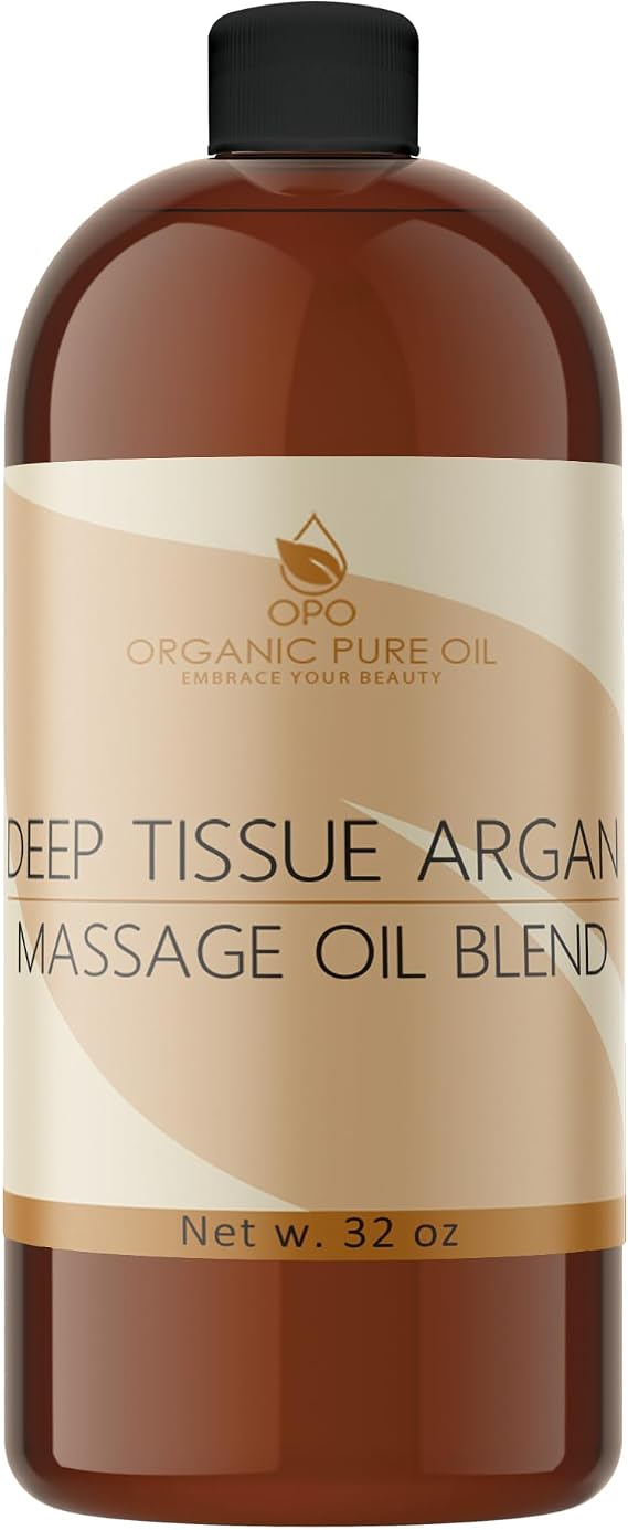 Deep Tissue Argan Massage Oil Blend - Natural, Non-GMO, Evening Primrose, Camellia, Walnut Oil & More - 32 oz - Soothing, Deep Tissue, Muscles, Relaxation - Packaging May Vary
