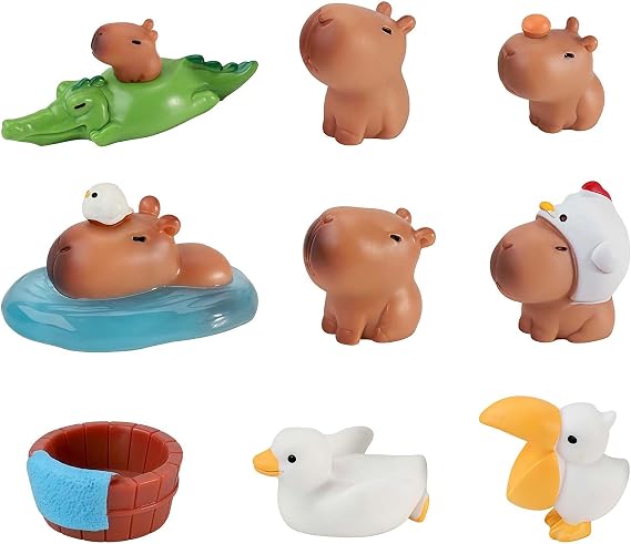 Mini Resin Figurines Tiny Capybara for Car Dashboard Dollhouse Decor Capybara Birthday Decorations Graduation Cake Toppers Fairy Garden & Birthday Capybara Gifts(10 Pack)