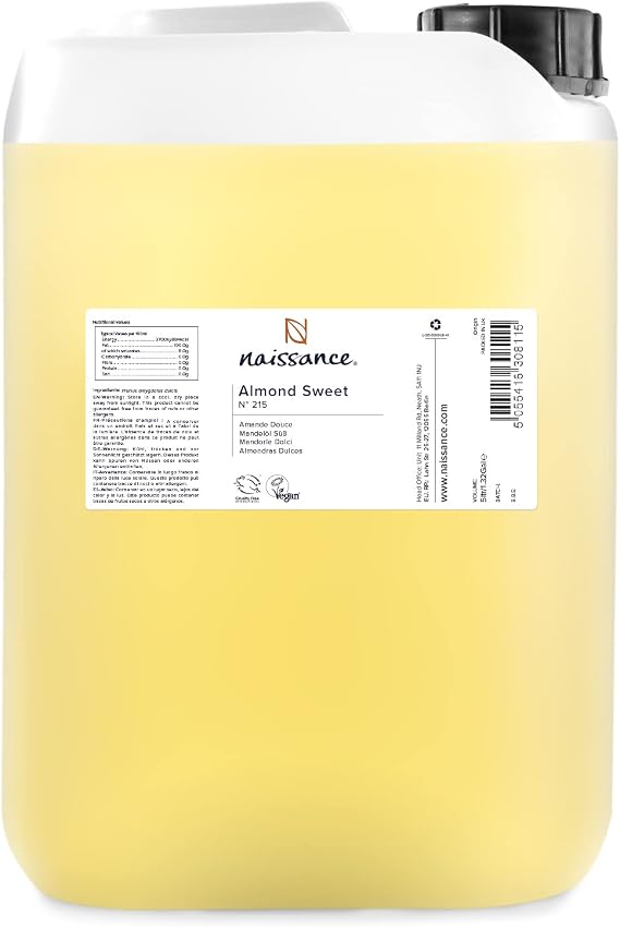 Naissance Sweet Almond Oil (no. 215) 5l (5 Litres) – for Skin, Hair, Massage, Nails, Cuticles, Ears, Face, Body, Stretch Marks - Natural Skin Care, Carrier Oil for Aromatherapy