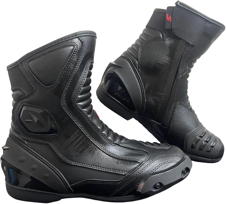 Mens Real Leather Full Black CE Approved Motorbike/Motorcycle Short Racing Sports Shoes Riding Boots Protective Safety Footwear