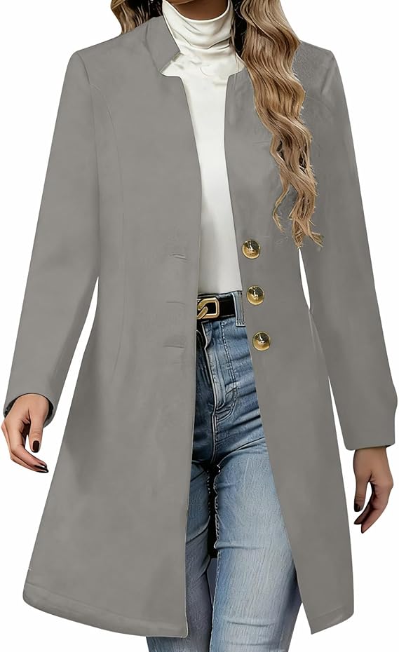 Women's Fall Wool Blend Coat Casual Notch Collar Single Breasted Peacoat Open Front Cardigans Office Work Coats