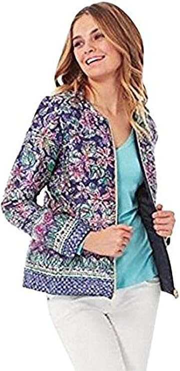 Lilly Pulitzer Lilah Reversible Down Jacket Bright Navy Not Too Catty XXS