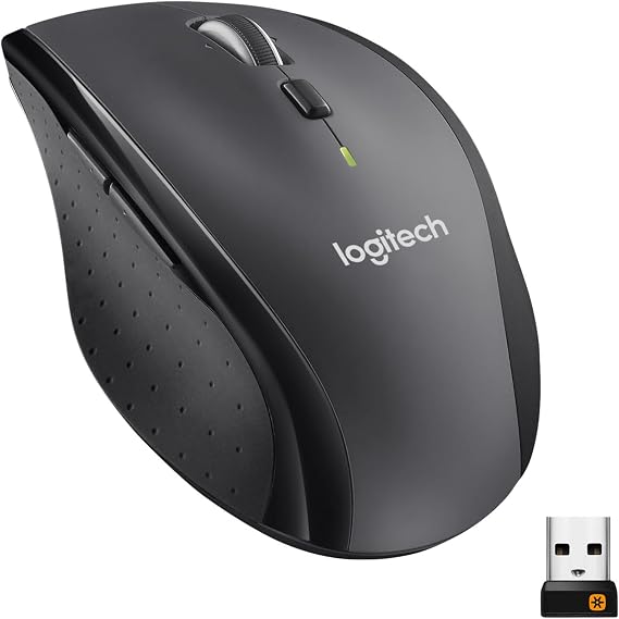 Logitech M705 Marathon Wireless Mouse, 2.4GHz connection via Unifying USB receiver, 1000 DPI laser sensor, 3 years battery life, 7 buttons, Grey