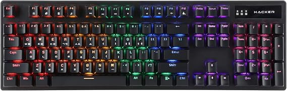 Abko Hacker K560 Moving Led Hotswap Gaming Mechanical Keyboard Rainbow Moving Led Viki Type Quick Swap Dual Injection [Korean-English Layout] (Blue Swtich)