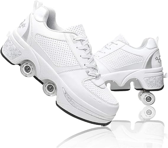 Roller Skate Shoes for Women and Men Kick Roller Shoes Double-Row Roller Skates Retractable Deformation Shoes That Turn into Rollerskates Sneakers Outdoor Roller Skating Shoes for Girls Boys