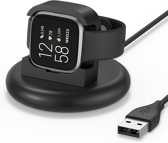 Vanjua Charger for Fitbit Versa 2 (Only), Replacement USB Charging Cable Dock Stand Compatible with Fitbit Versa 2 Smart Watch (Black)