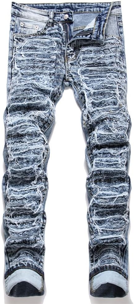 XYGJZ Men's Ripped Jeans Distressed Slim Fit Skinny Stretch Blue Denim Jeans Pants