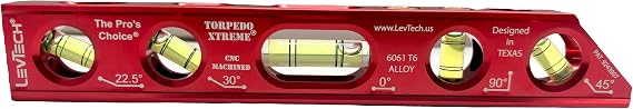 LevTech E88 Torpedo XtremeTM Magnetic Torpedo Level Updated Design, Billet Aluminum Level for Electricians, Plumbers & Contractors