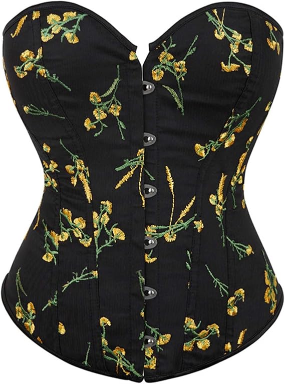 Women's Sexy Lace Up Boned Overbust Corset Bustier Lingerie Bodyshaper Tops Floral Slimming Strapless Palace Corset