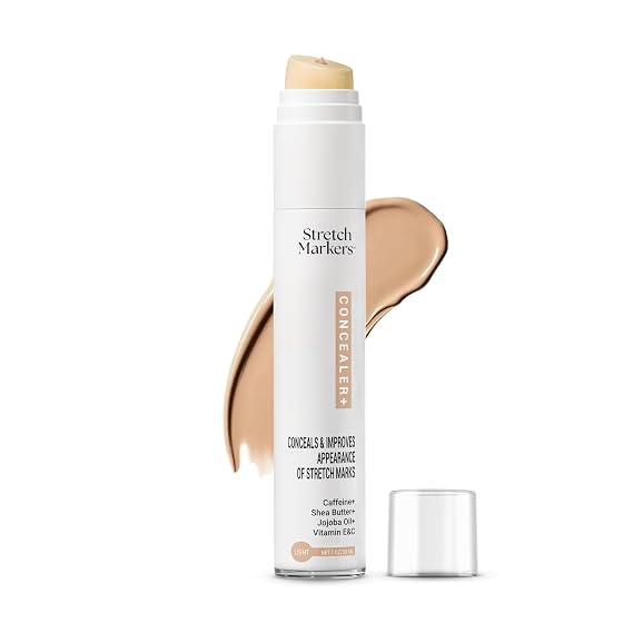 StretchMarkers Concealer+ Stretch Mark Cream for Conceal & Improve Appearance, Light Tone, 1 fl oz, with Caffeine, Shea Butter, Jojoba Oil, Vitamin C & E for Stretch Marks Removal and Skin Care