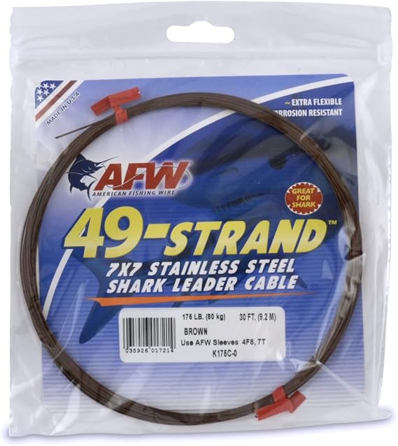 AFW Fishing Wire 49 Strand, 7x7 Stainless Steel Leader Cable, 90lb to 900 | Type 304, High tensile strength, Corrosion, Abrasion Resistance, Heavy Duty, Toothy Fish, Saltwater, 90lb-900lb, 30ft & 300ft