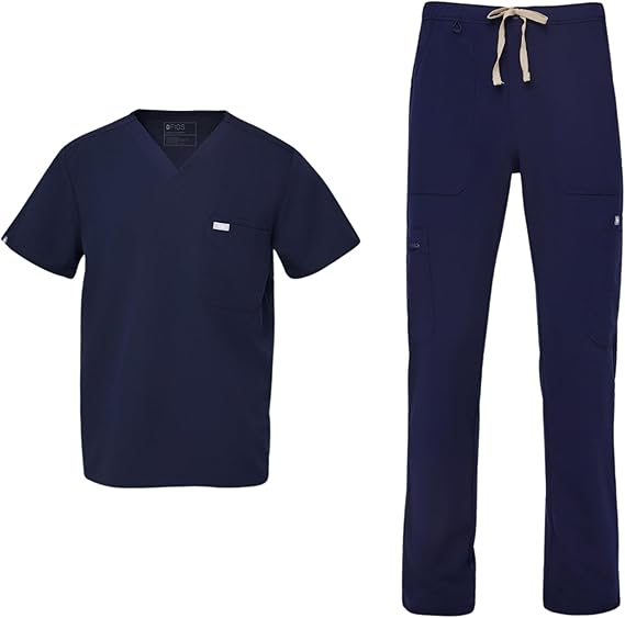 FIGS Leon Top & Cairo Pants Scrub Set for Men Classic V-Neck, Straight Leg, Anti-Winkle, 4-Way Stretch