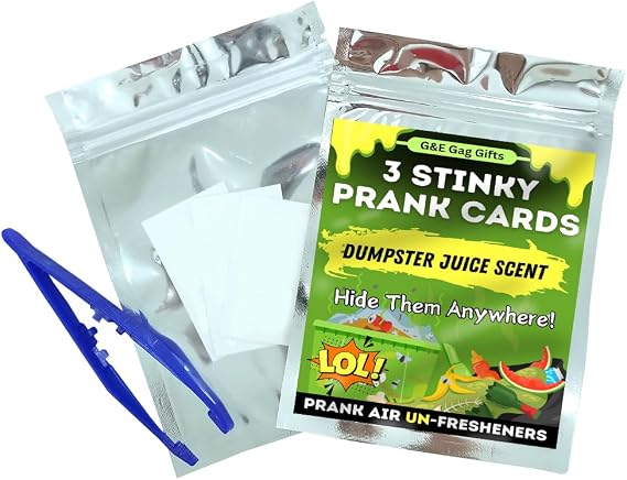 G&E Products Stinky Prank Cards - Air Un-Fresheners - Smells like Gross Dumpster Juice - Hide Them Anywhere - Funny Gag Gift - Hilariously Horrible Prank - Hot Dumpster Scented Cards.